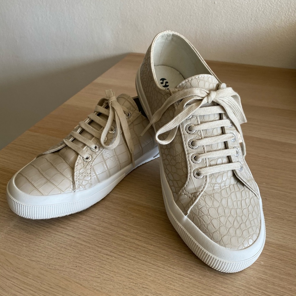 Superga Taupe Croc-Embossed Sneakers